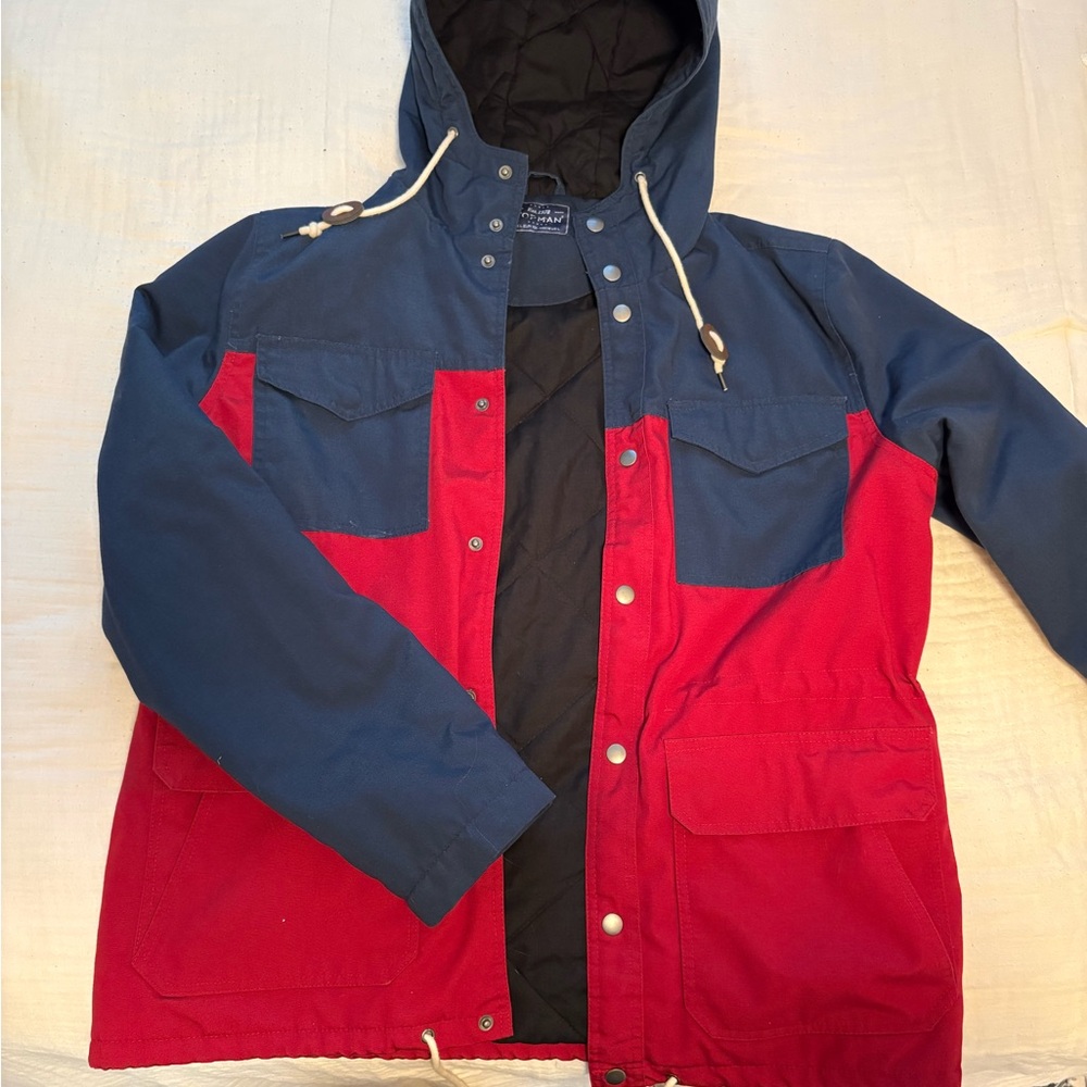 Topman Navy and Red Hooded Field Jacket